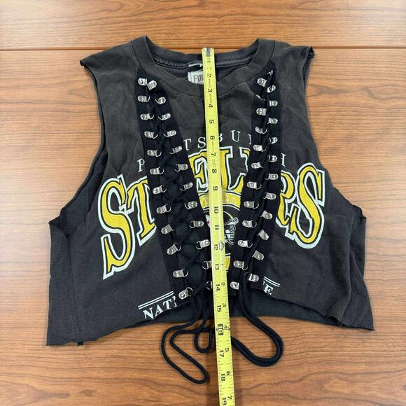 FURST OF A KIND VINTAGE Pittsburgh Steelers Lace UP Handmade Cut Shirt Cropped - Picture 3 of 6